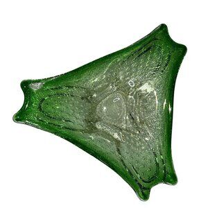 Murano Art Glass Bowl Green Gold Flecks Controlled Bubbles Bullicante MCM
